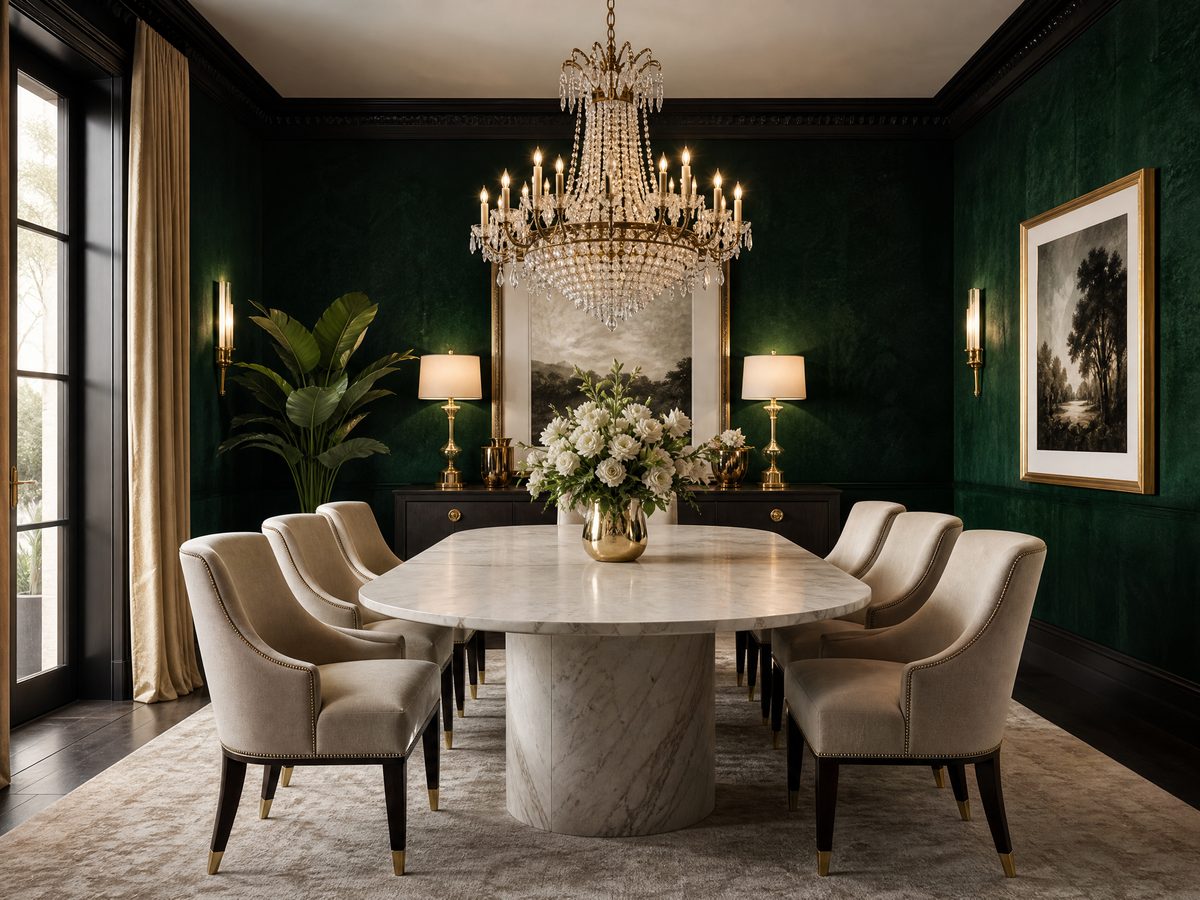Luxury wallcovering installation in an elegant dining room