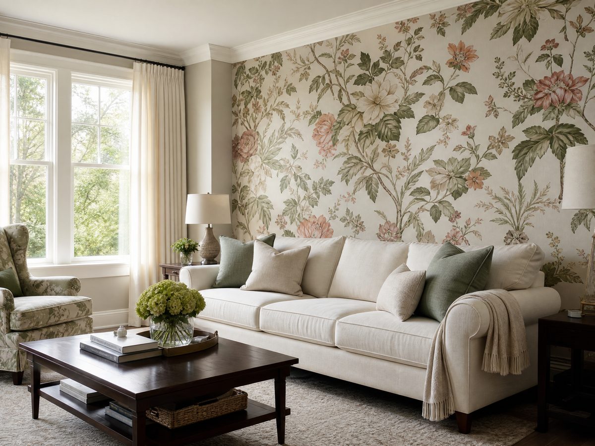 Residential wallpaper installation in a luxury living room